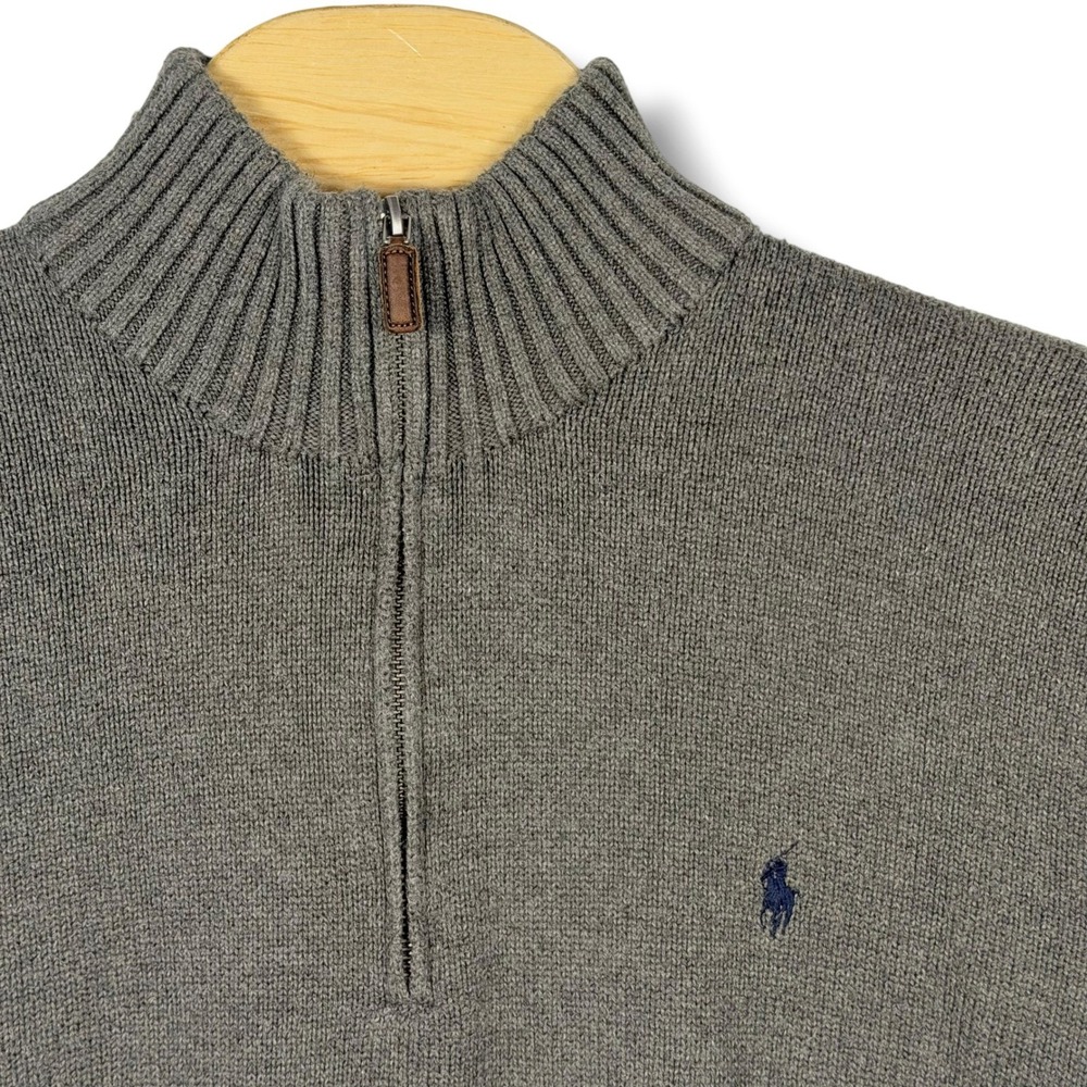 Polo Ralph Lauren Mens XL Gray Cotton Quarter Zip Mock Neck Sweater Pony